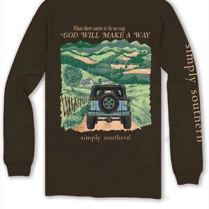 Simply Southern Green Long Sleeve God Will Make A Way Jeep T-Shirt ~ Small